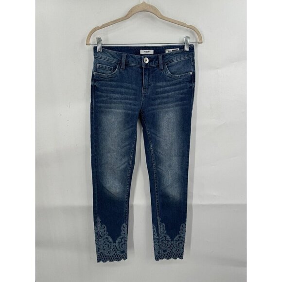 Kensie Ankle Biter Jean Women 25 Blue Denim Embroidered Fairy Bohemian Western - Picture 1 of 9